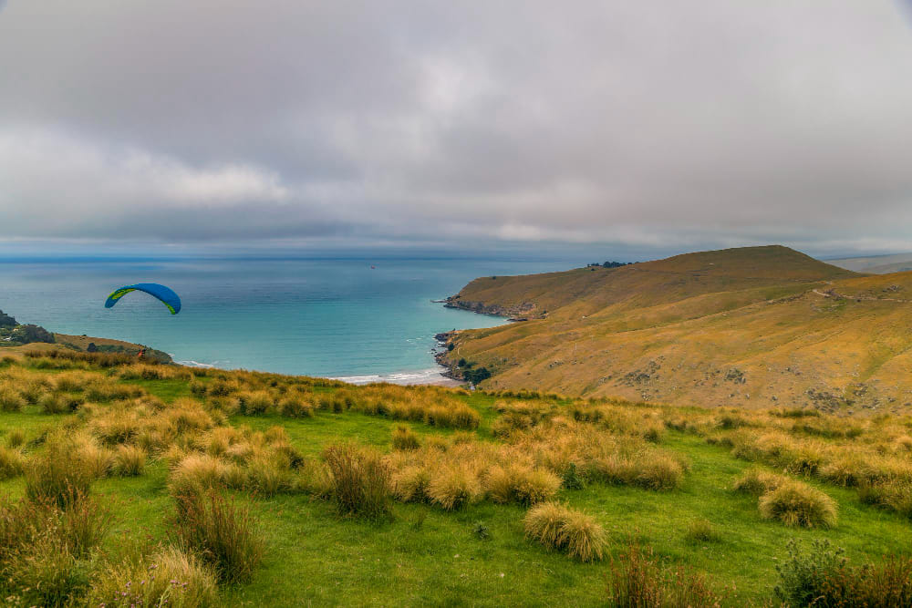 Paraglider vor der Küste Neuseeland bei Christchurch